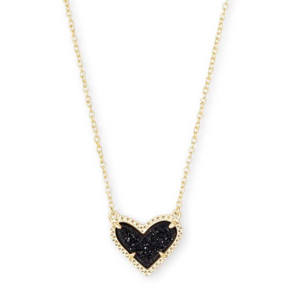 KS Ari Heart Gold Pendant Necklace In Black Drusy